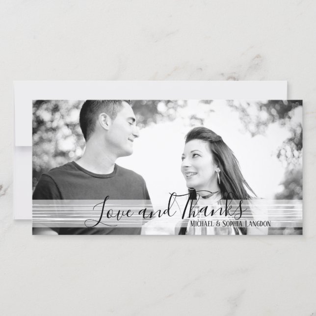 Modern Black & White Love and Thanks Photocards Thank You Card (Front)