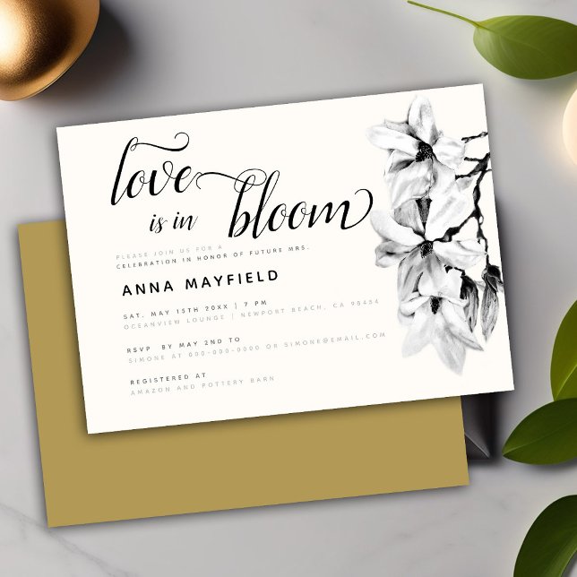 Modern Black White Magnolia Love in Bloom Bridal Invitation (Creator Uploaded)