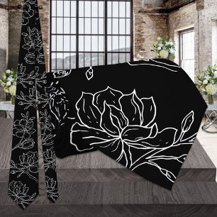 Modern Black & White Magnolia Wedding Tie