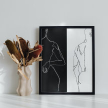 Modern Black & White Man & Woman Outline Line Art