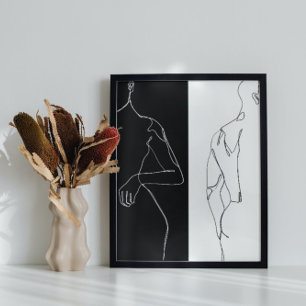 Modern Black & White Man & Woman Outline Line Art Poster