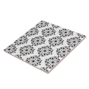 Modern Black White Mandala Marble Ceramic Tile