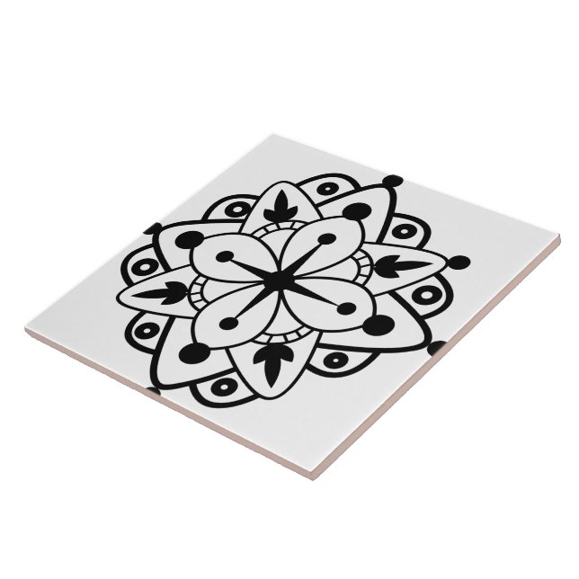 Modern Black White Mandala Marble Ceramic Tile (Side)