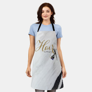 Modern Black & White Marble Gold Hair Stylist Apron