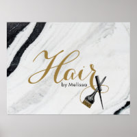 Modern Black & White Marble Gold Hair Stylist