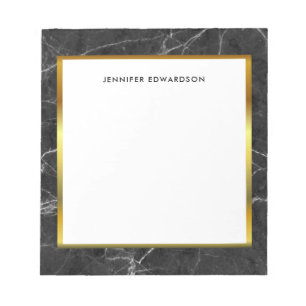 Modern black white marble monogram name notepad