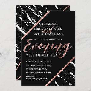 Modern Black White Marble Rose Gold Chic Evening Invitation