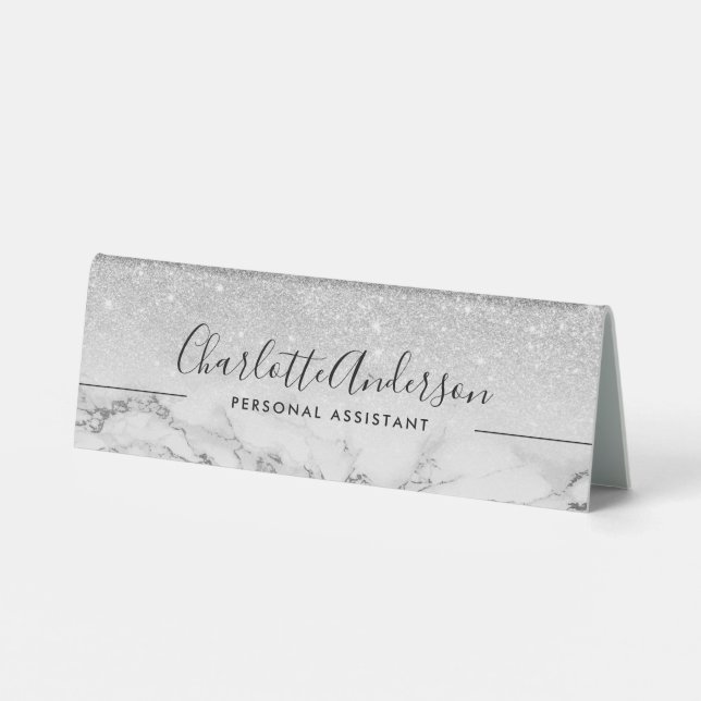Modern black white marble silver glitter ombre (Back)