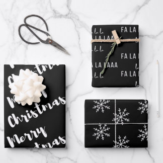 Modern Black White Merry Christmas Calligraphy  Wrapping Paper Sheet