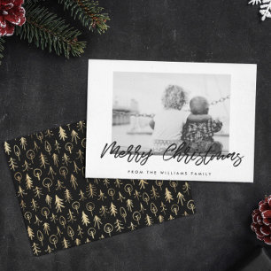 Modern Black & White Merry Christmas Family Photo Holiday Card