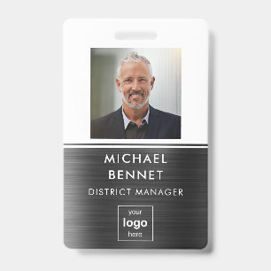 Modern Black White Metal Employee Photo ID Badge