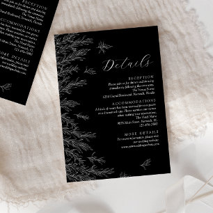 Modern Black White Minimal Leaves Wedding Details Enclosure Card