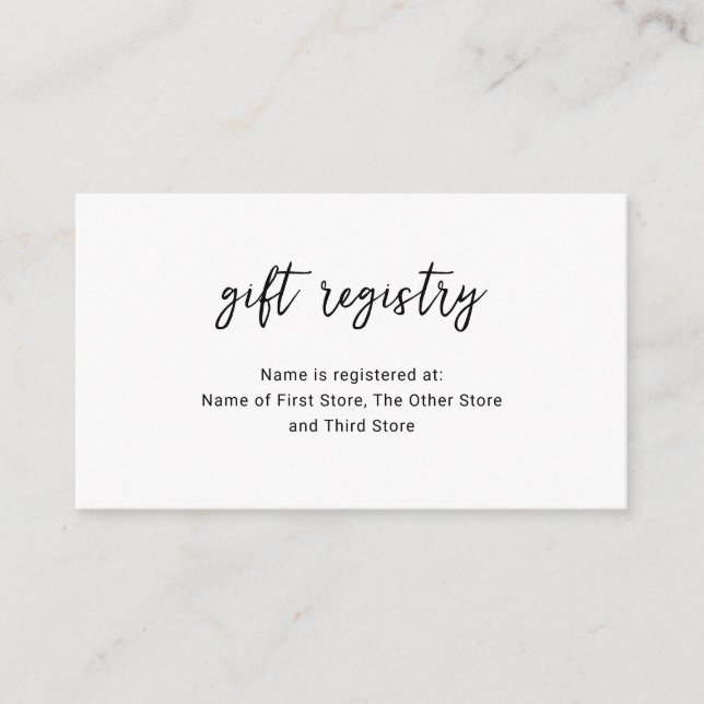 Modern Black White Minimal Simple Gift Registry Enclosure Card (Front)