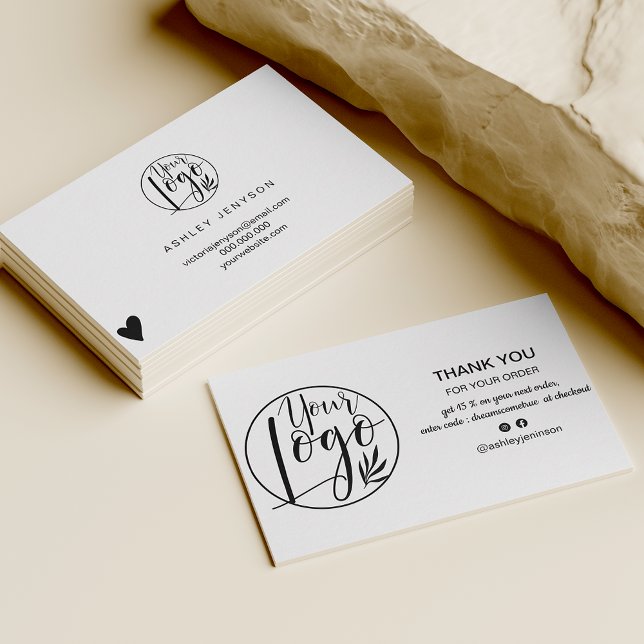 Modern black white minimalist logo order thank you business card (Creator Uploaded)