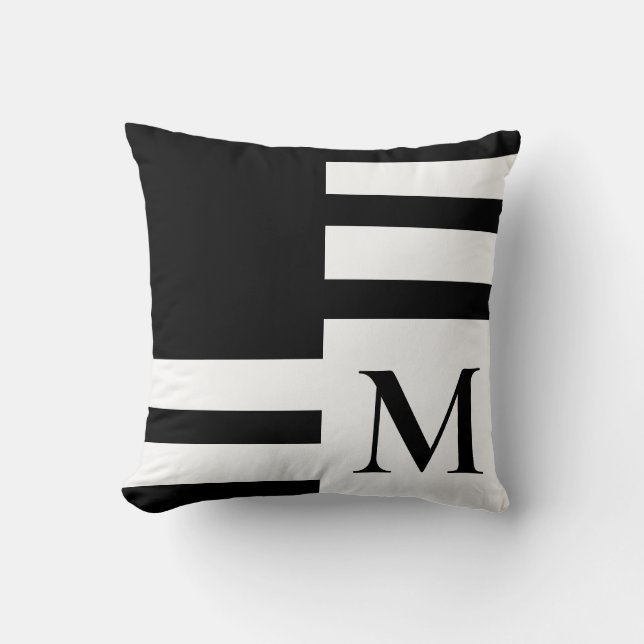 Modern black white minimalist monogram  cushion (Front)