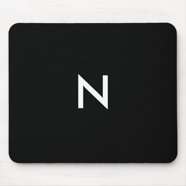 Modern Black White Minimalist Monogram Initial Mouse Pad (Front)