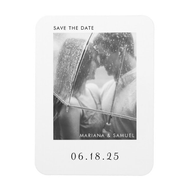 Modern Black White Minimalist Photo Save the Date Magnet (Vertical)