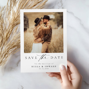 Modern Black White Minimalist Photo Wedding Save The Date