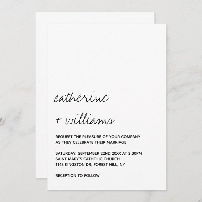 Modern Black & White Minimalist Script Wedding Invitation (Front/Back)