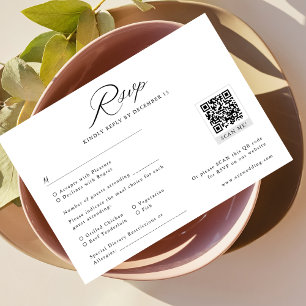 Modern Black & White Minimalist Wedding QR Code RSVP Card