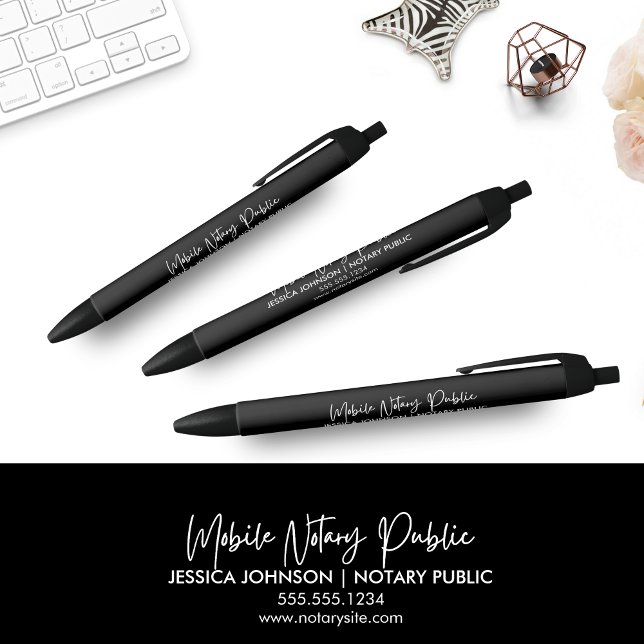 Modern Black White Mobile Notary script Business  Black Ink Pen (Creator Uploaded)