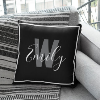 Modern Black White Monogram Border Cushion
