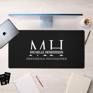 Modern Black & White Monogram business Logo Desk Mat