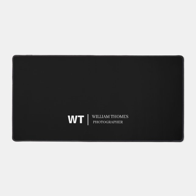 Modern Black White Monogram Desk Mat Design (Front)