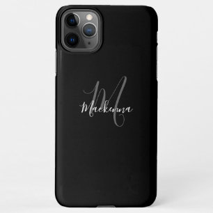 Modern Black White Monogram Girly Script Name Chic iPhone 11Pro Max Case