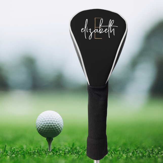 Modern Black White Monogram Golf Head Cover (Creator Uploaded)