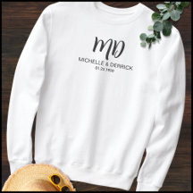 Modern Black & White Monogram Husband & Wife Name
