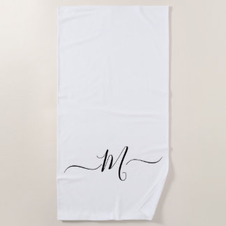 Modern Black White Monogram Initial Beach Towel