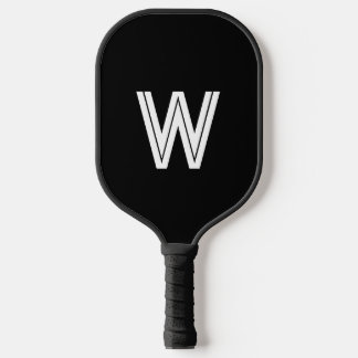 Modern black &white monogram initial pickleball paddle