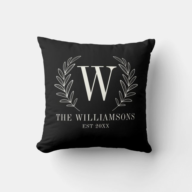 Modern Black White Monogram Initial Throw Pillow (Front)