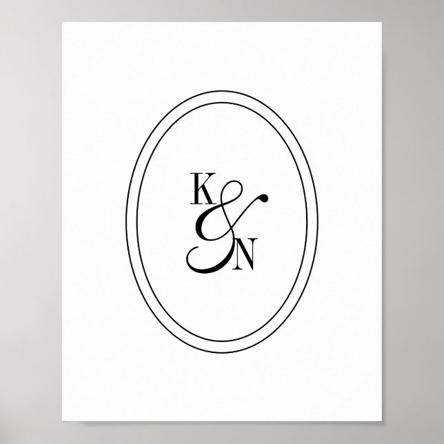 Modern Black White Monogram Initial Wedding Couple Poster (Front)