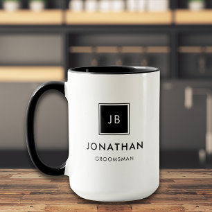 Modern Black & White Monogram Initials Groomsmen Mug