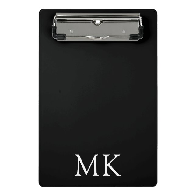 Modern Black White Monogram Initials Mini Clipboard (Front)