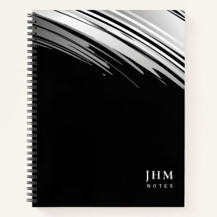 Modern Black & White Monogram Initials + Notes Notebook