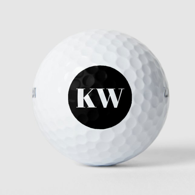 Modern Black White Monogram Initials Personalised Golf Balls (Front)