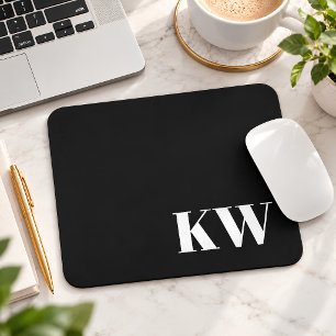 Modern Black White Monogram Initials Personalised Mouse Pad