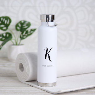 Modern Black&White Monogram letter and full name Water Bottle