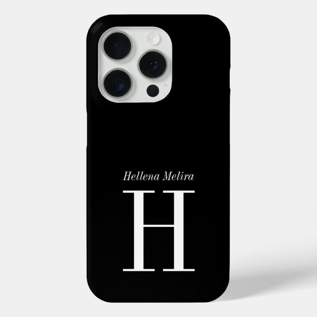 Modern Black White Monogram Name Case-Mate iPhone Case (Back)