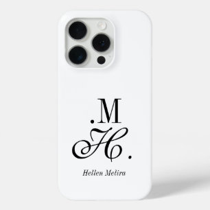 Modern Black White Monogram Name iPhone 15 Pro Case
