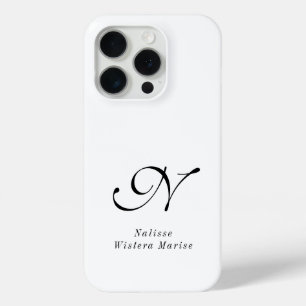 Modern Black White Monogram Name iPhone 15 Pro Case