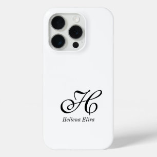 Modern Black White Monogram Name iPhone 15 Pro Case