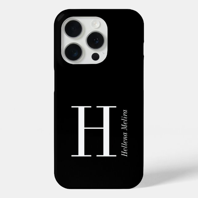 Modern Black White Monogram Name Case-Mate iPhone Case (Back)