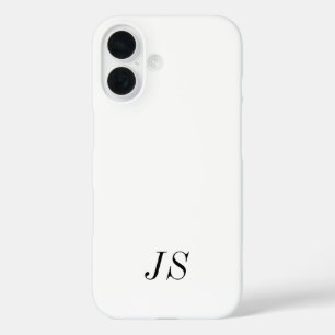 Modern Black White Monogram Name iPhone 16 Case