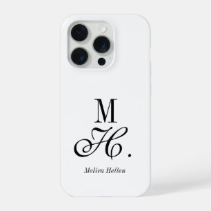 Modern Black White Monogram Name iPhone 15 Pro Case
