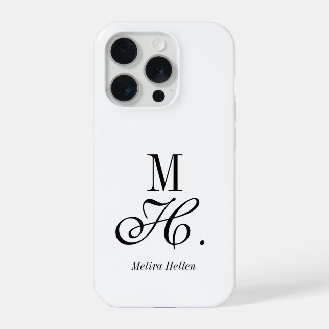 Modern Black White Monogram Name iPhone Case (Back)