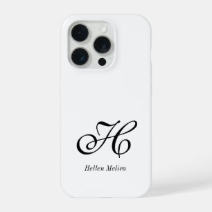 Modern Black White Monogram Name iPhone 15 Pro Case